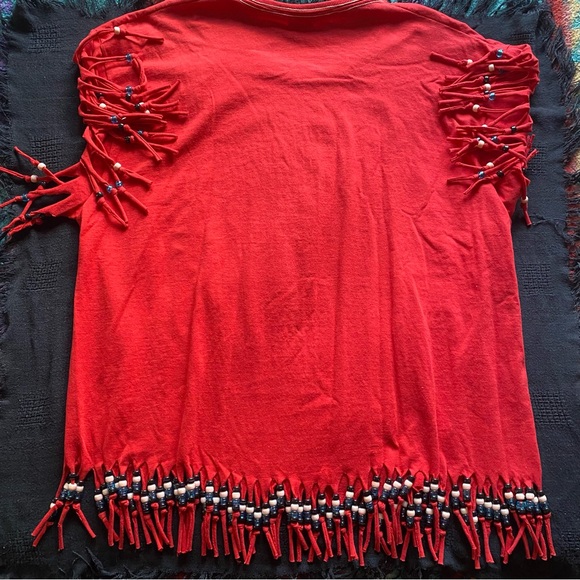 VTG Screen Stars Best Black Label Native American beaded Fringe Tee Shirt. XL - Picture 14 of 16